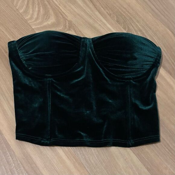 Fashion Nova Emerald Green‎ Velvet Bustier Top Small - Picture 2 of 5